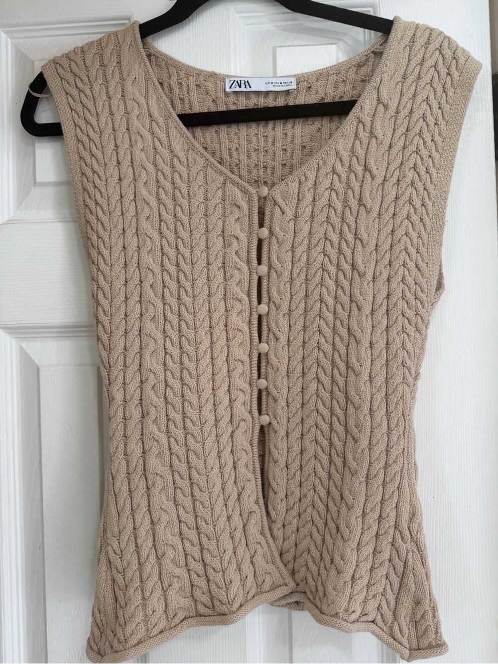 Zara Cable Knit Button Front Sweater Vest Tan Beige M